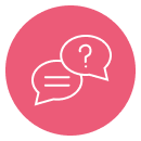 En rosa vektor ikon med pratbubblor i för jobbintervju