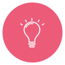 En rosa vektor ikon med en glödlampa i